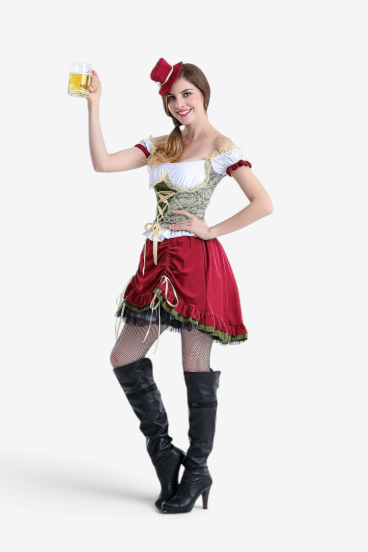 Damen Oktoberfest Kostüm mit Schnürcorsage und Trompetenärmeln