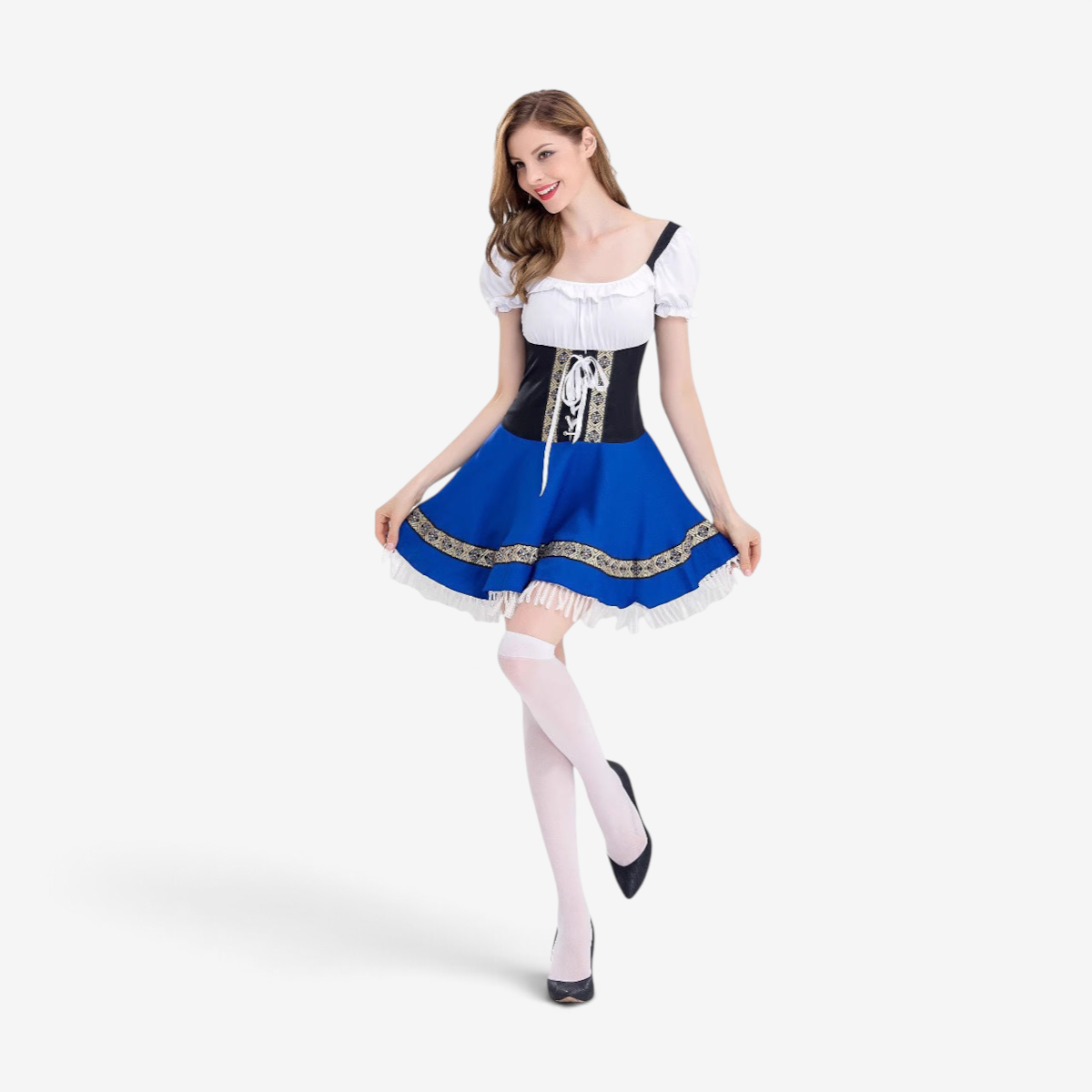 Damen Oktoberfestkleid mit Schnürung und Volantärmeln