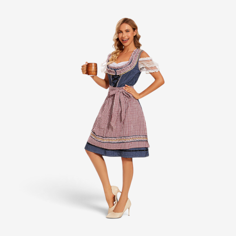 Damen Trachtenkleid mit Schnürmieder und Spitzenärmeln
