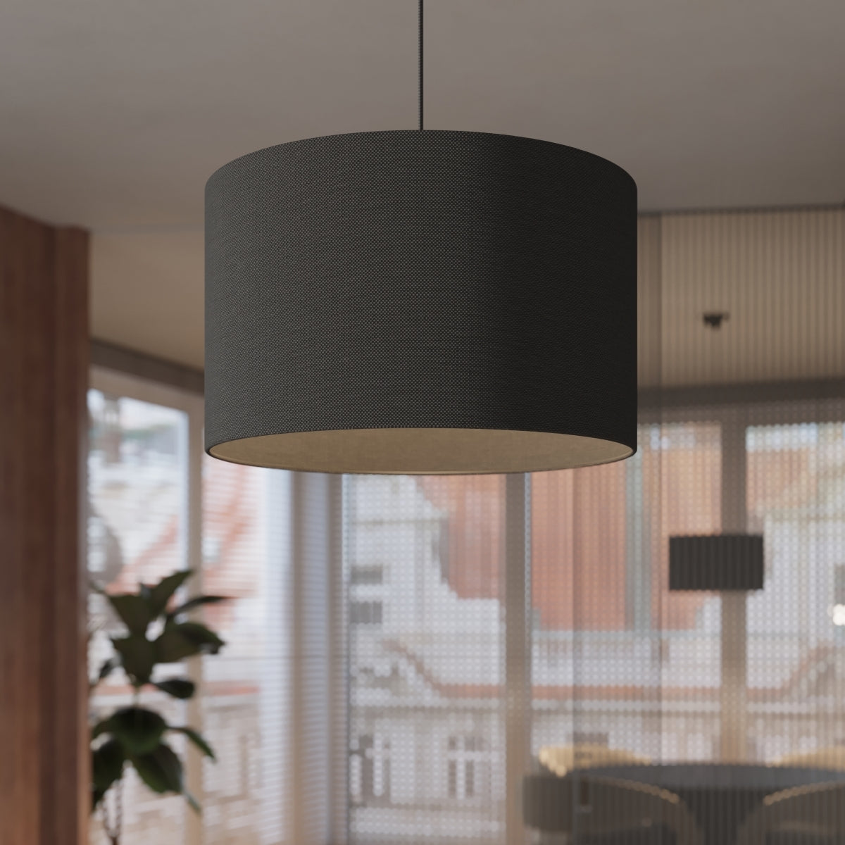 Rondea - Schwarze Pendelleuchte, 30 cm ovaler Stoffschirm