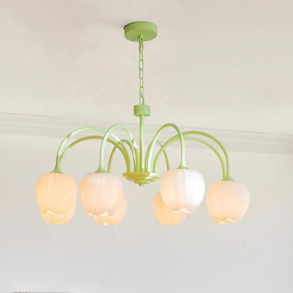 Tulpenförmiger - Matcha-Kronleuchter aus Glas und Metall