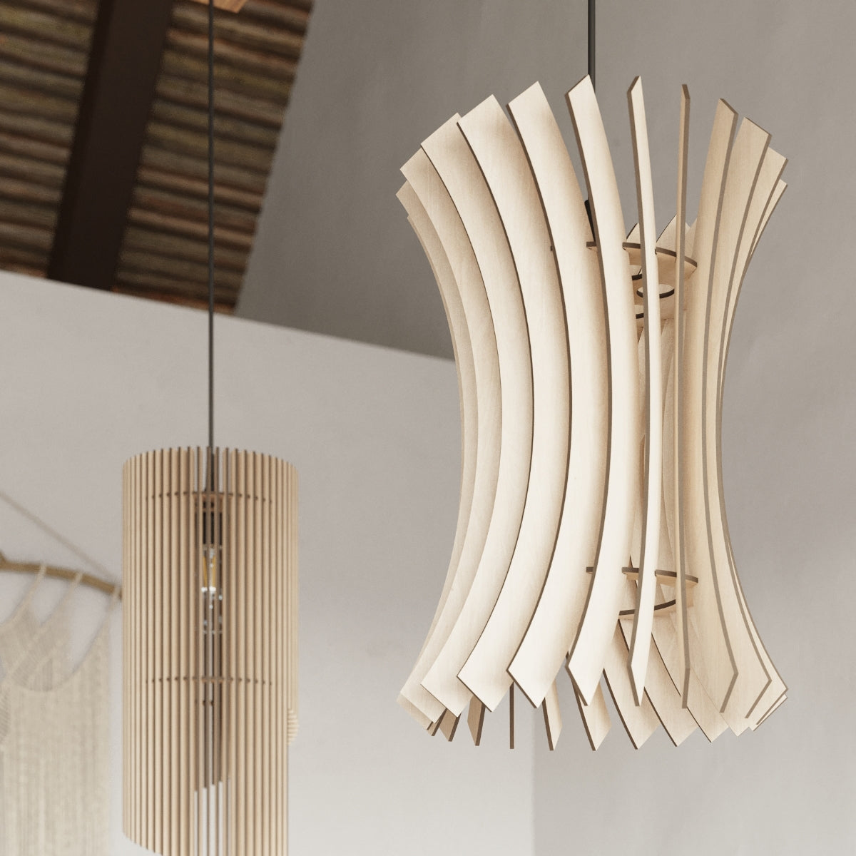 Lucero - Pendelleuchte aus Holz, E27-Fassung, 1-flammig,