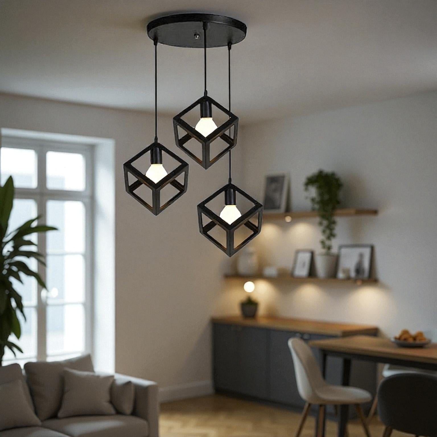 3-Licht Pendelleuchte in Würfelform mit verstellbarer Höhe Moderne Hängelampe