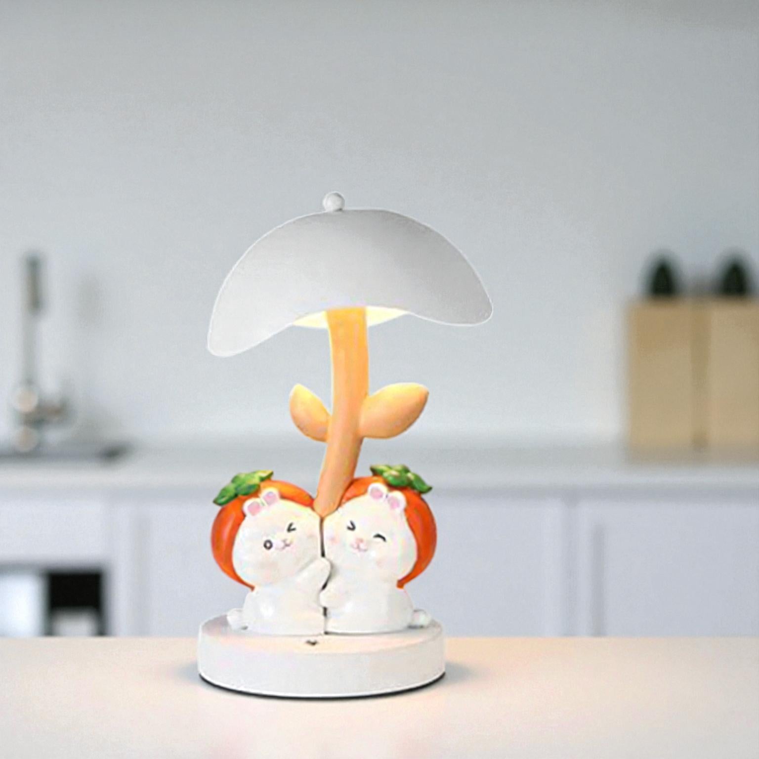 Nachtlampe aus Harz mit Kaninchen- und Pilzschirm für verspieltes, sanftes Licht