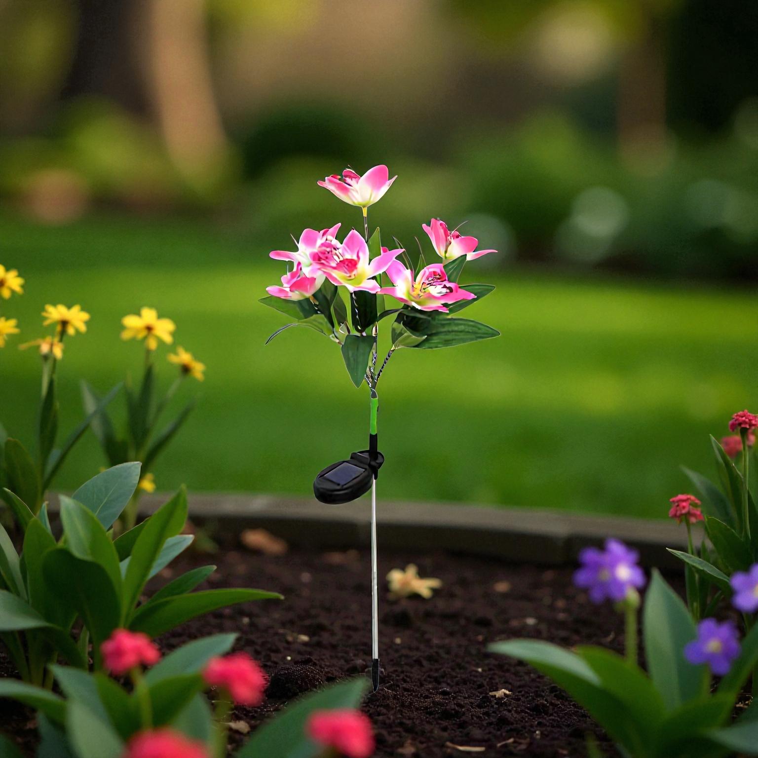 Solarbetriebene Orchideen Gartenleuchte mit farbwechselnden LEDs