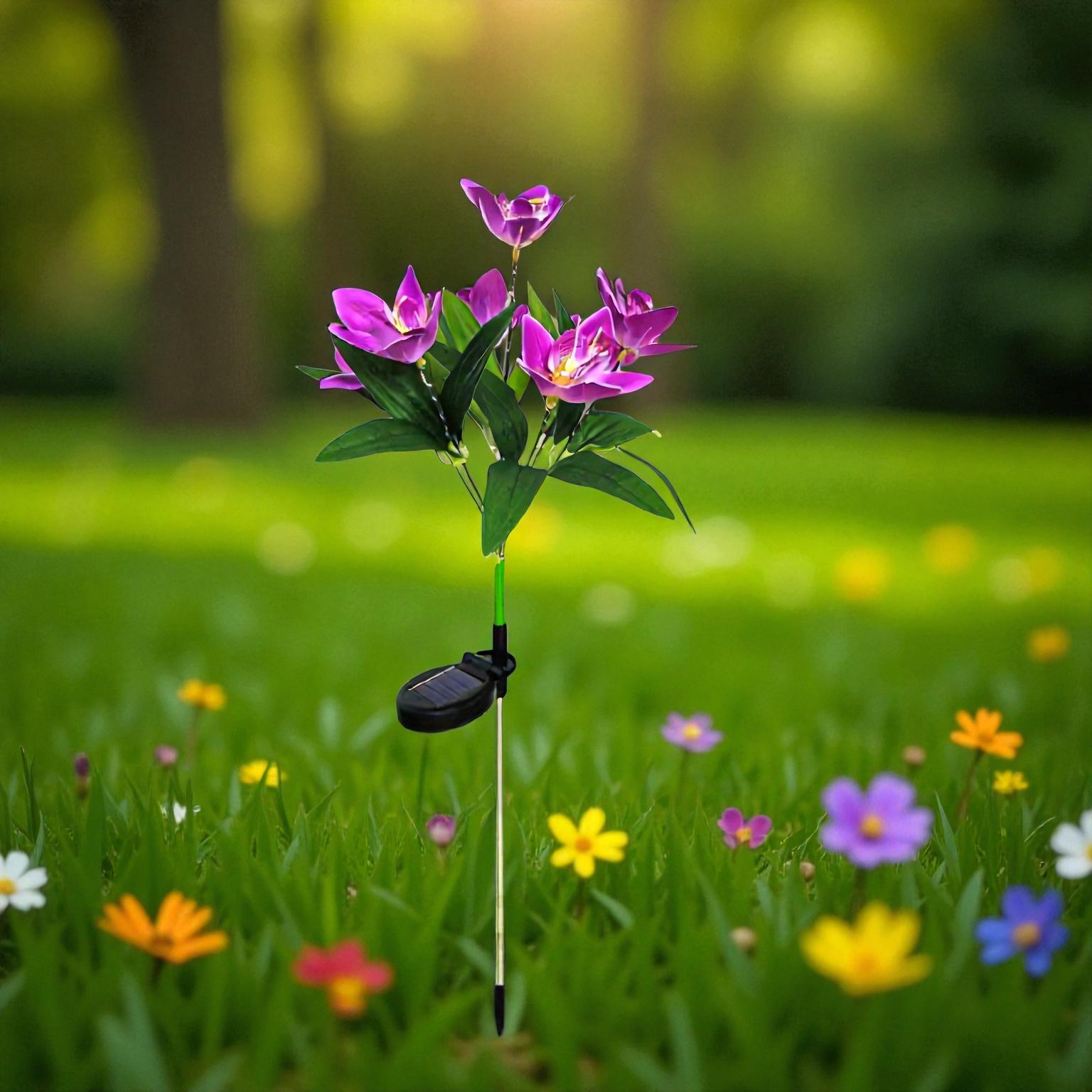 Solarbetriebene Orchideen Gartenleuchte mit farbwechselnden LEDs