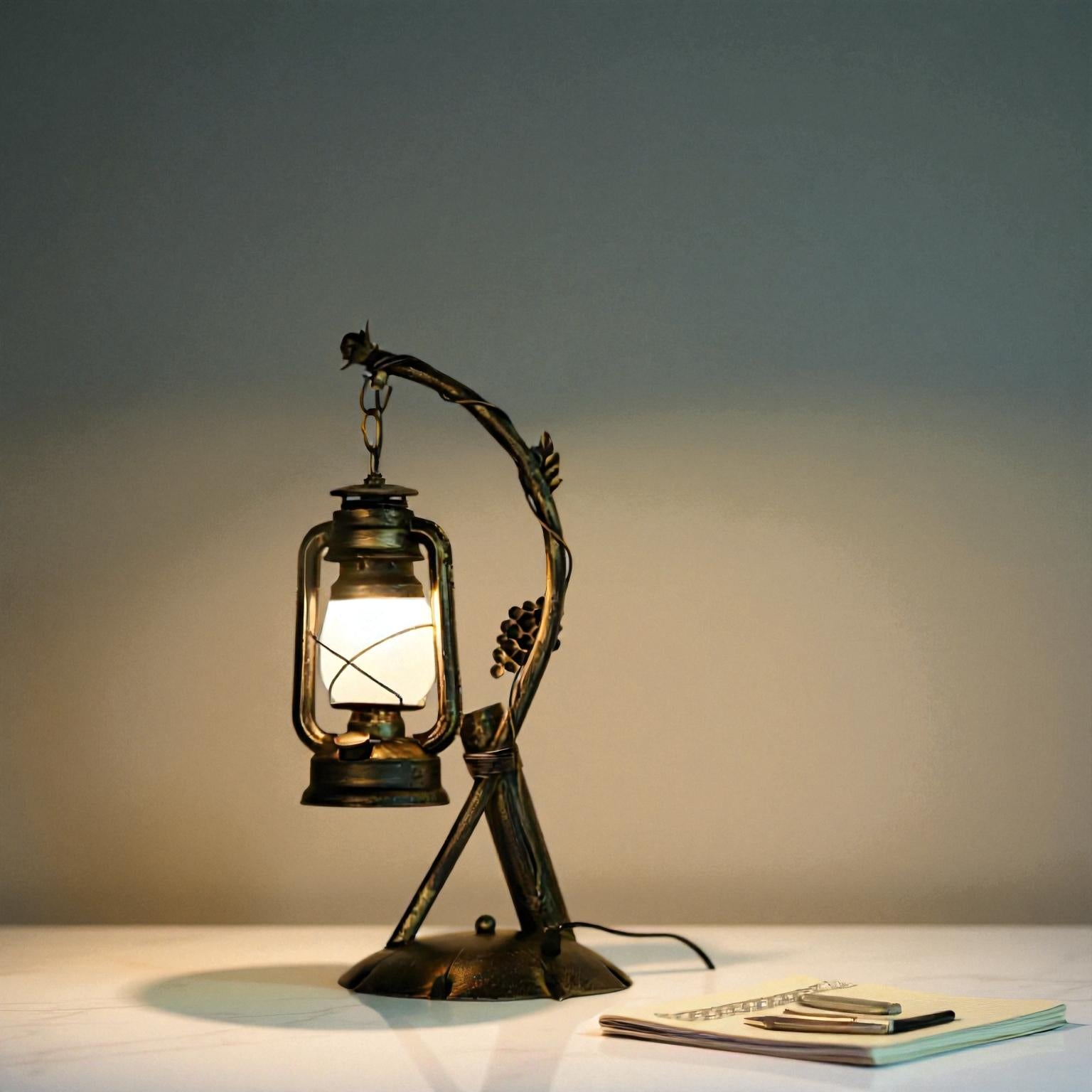 Nestor - Industrielle Tischlampe mit Opalglasschirm