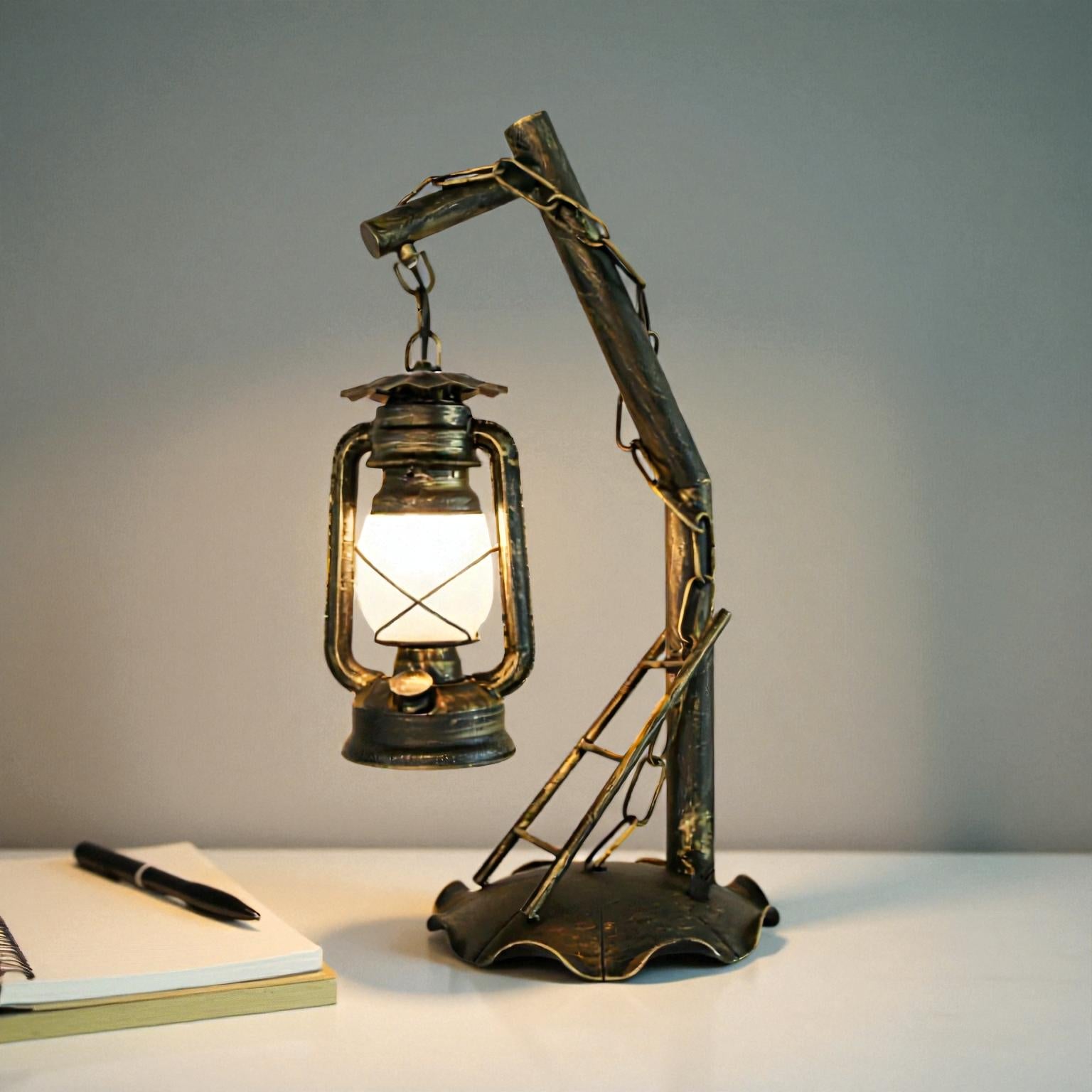 Nestor - Industrielle Tischlampe mit Opalglasschirm