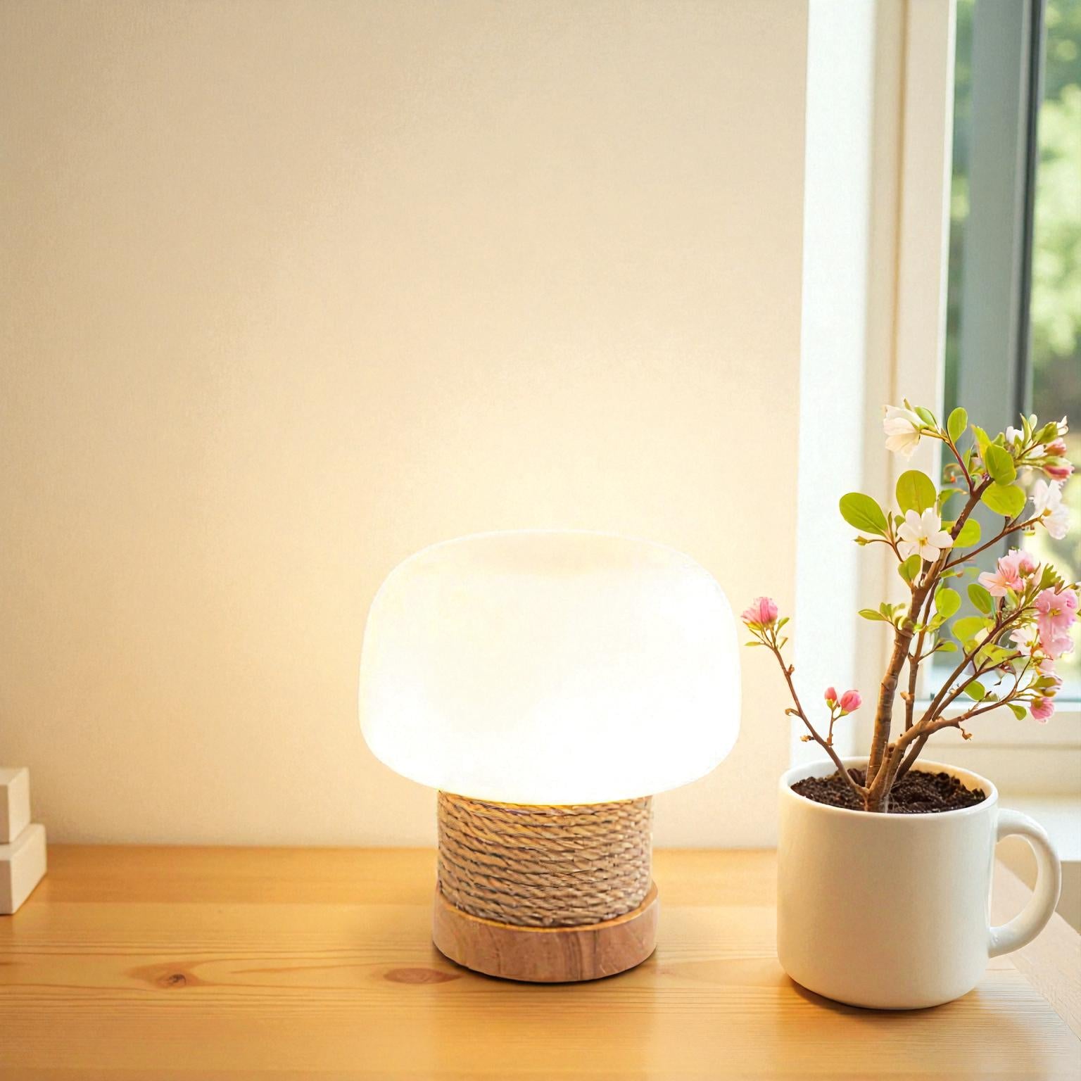 Japanische Eichen-Pilz-Tischlampe für sanftes, stilvolles und naturinspiriertes Licht