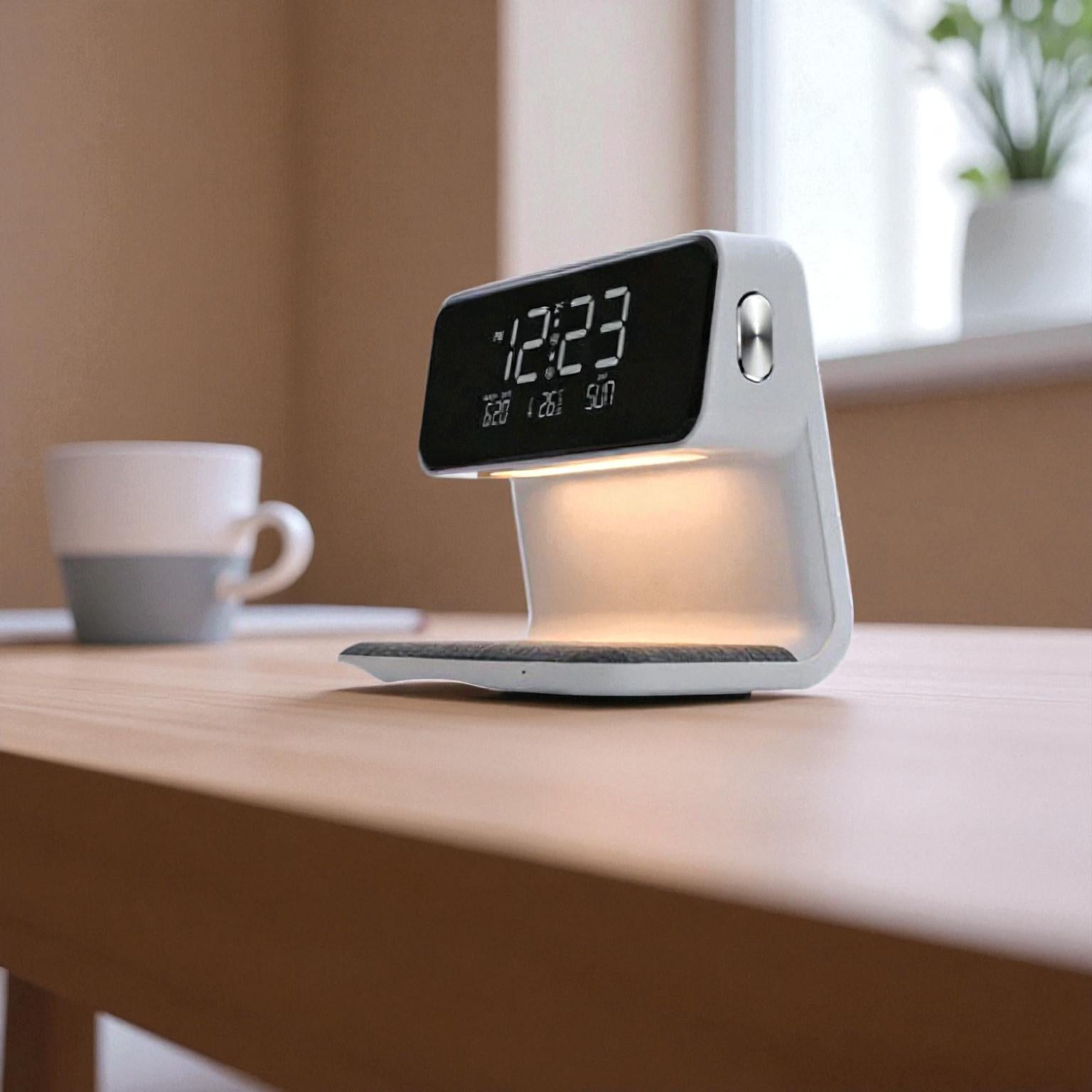 3 in 1 Nachtlicht mit kabellosem Ladegerät und Digitaluhr Multifunktionale Nachttischlampe