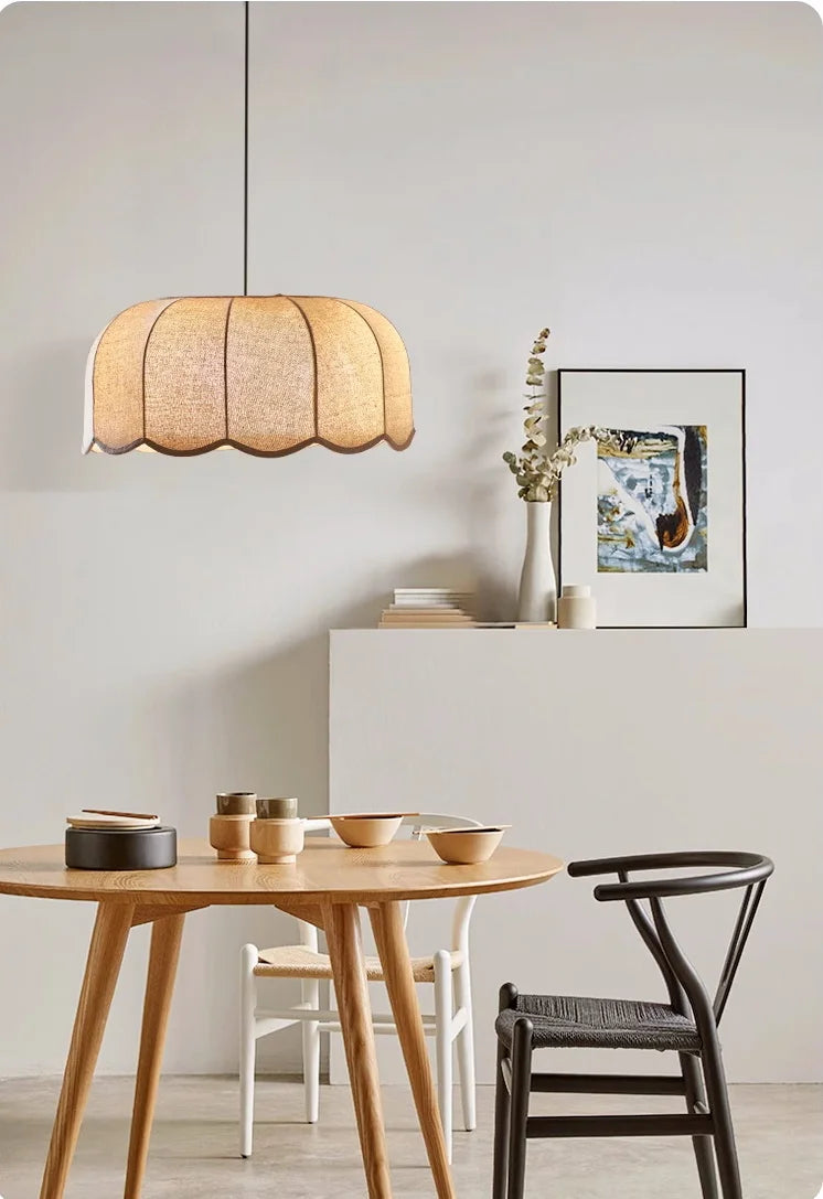 Wabi - Sabi Leinen-LED-Pendelleuchte mit E27-Fassung