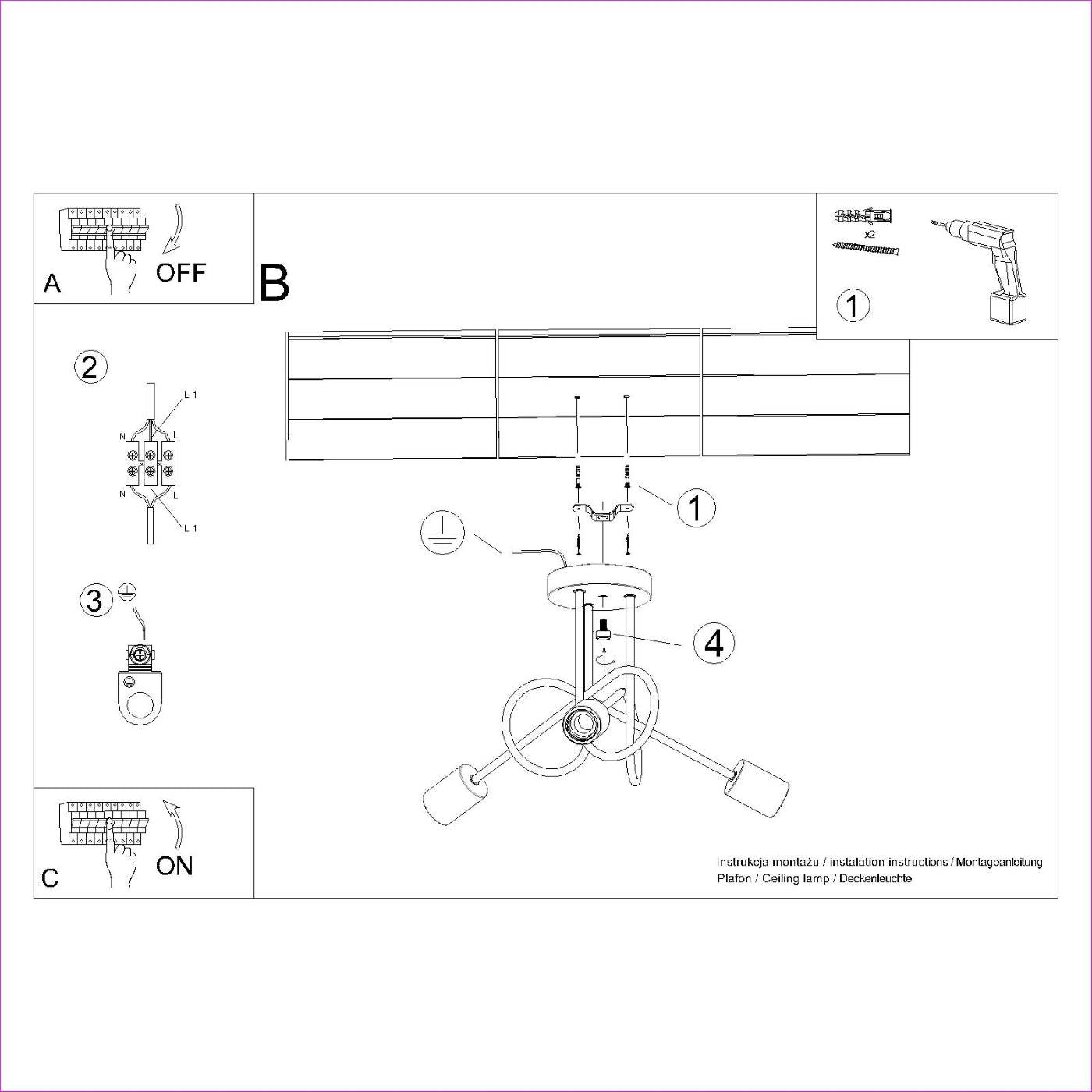 Claria - Kronleuchter schwarz/naturholz 3-flammig