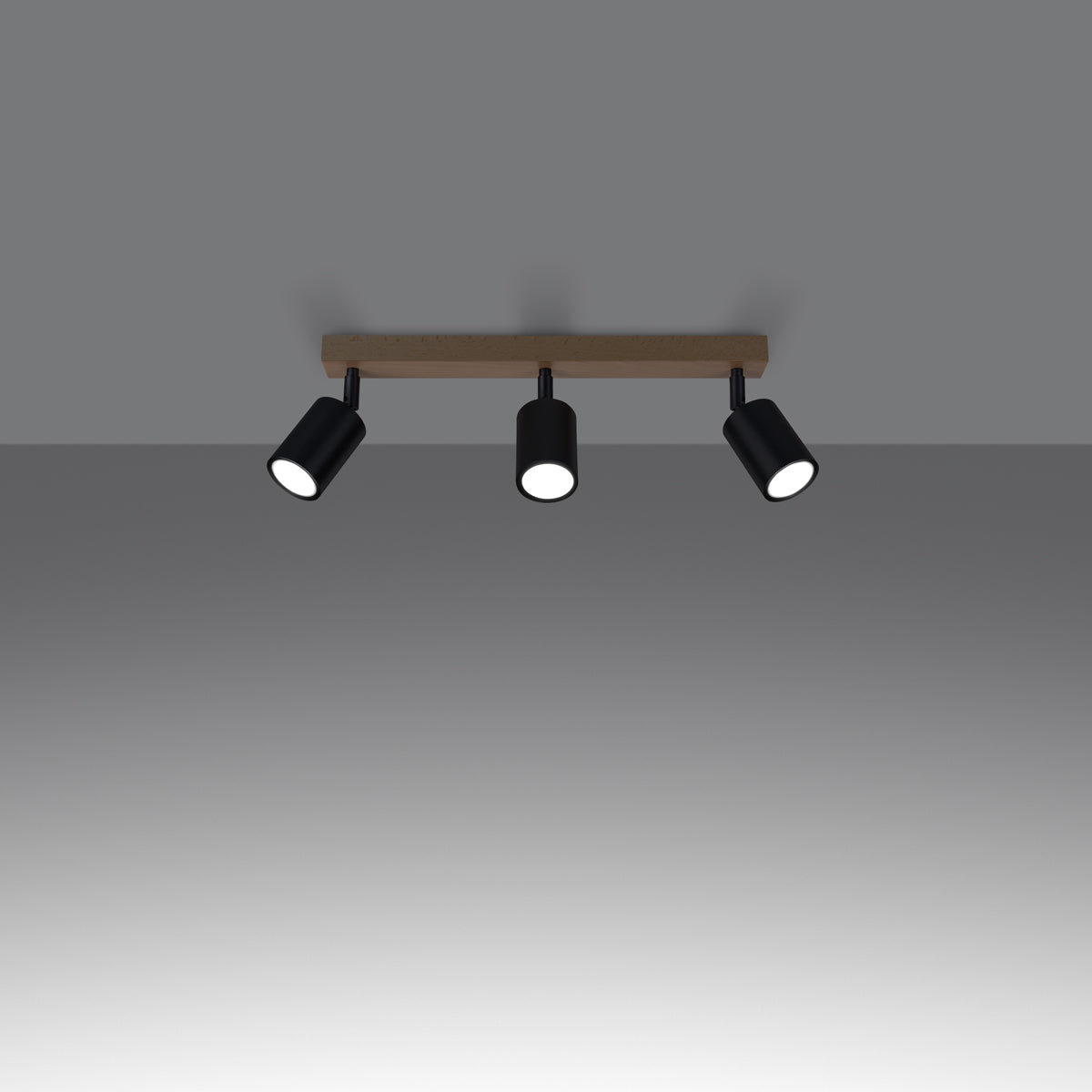 VERDO - 3-flammige Deckenleuchte, Stahl/Holz schwarz, 61 x
