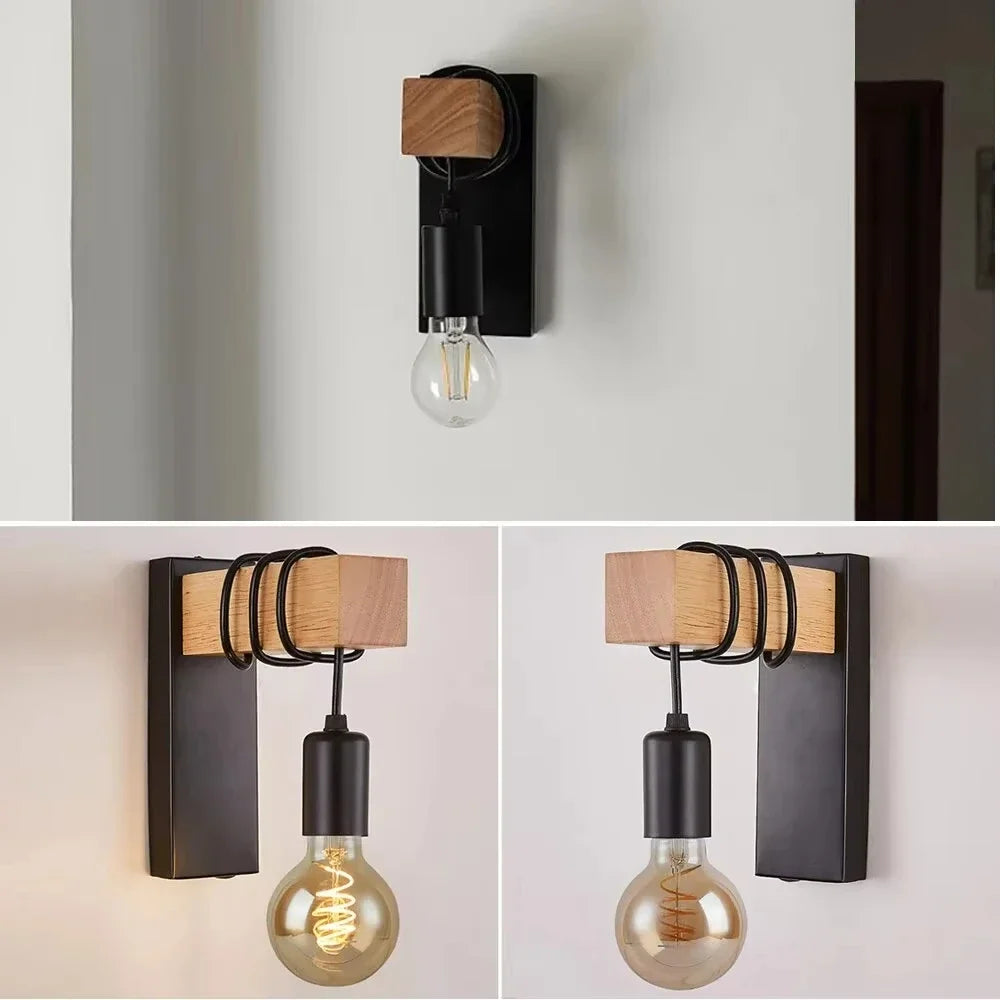 Flanca - Vintage-Wandleuchte aus Holz und Eisen mit