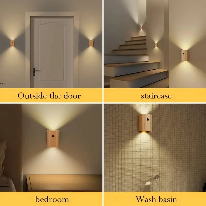 LumiHout - Wandlampe Holz mit Bewegungsmelder, Up & Down LED