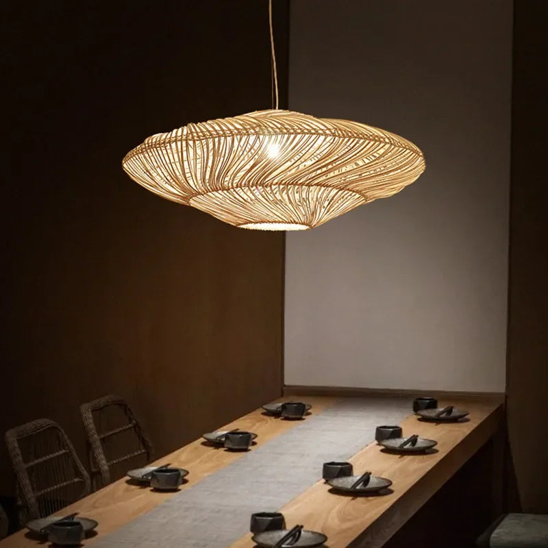 Japanische - Wabi-Sabi-Rattan-UFO-Pendelleuchte E27