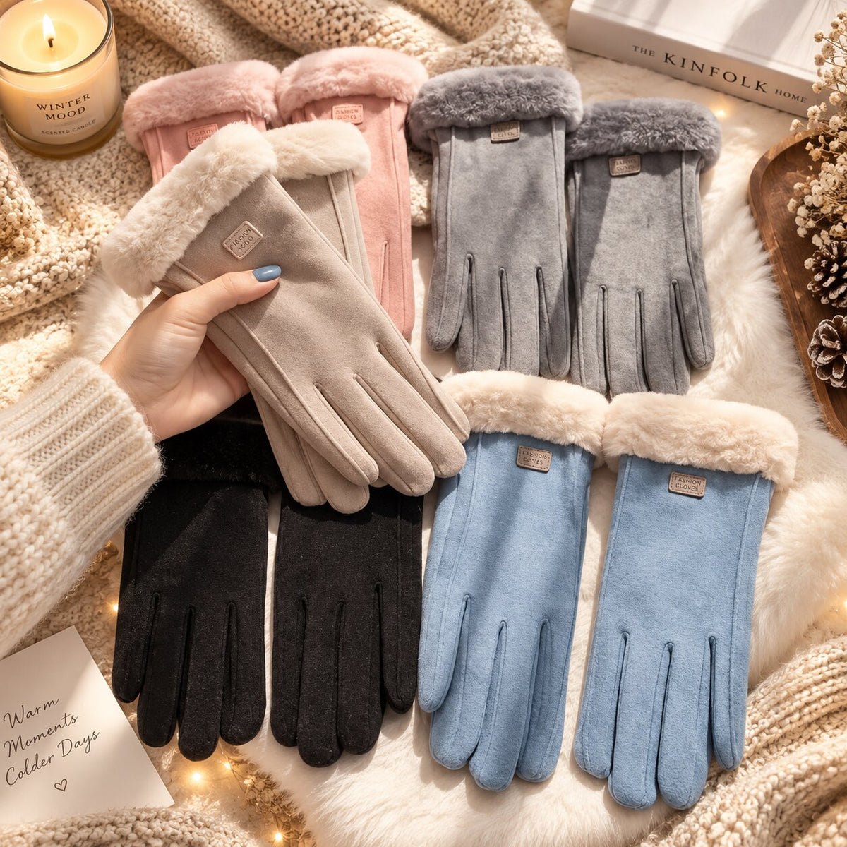 FrostPaw - Winterhandschuhe mit Synthetik-Lammfellfutter und Touchscreen-kompatiblen Fingerspitzen