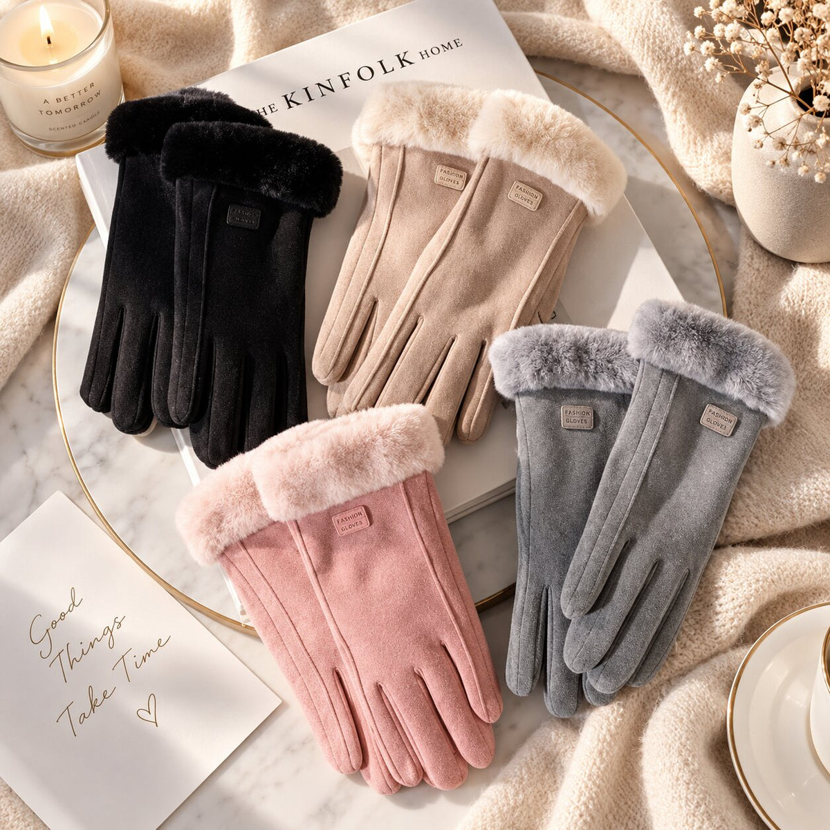 FrostPaw - Winterhandschuhe mit Synthetik-Lammfellfutter und Touchscreen-kompatiblen Fingerspitzen