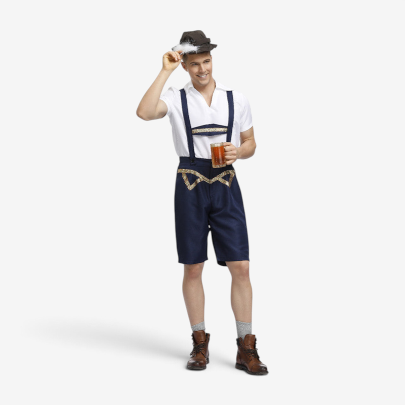 Herren Kurze Lederhose mit Trägern und Stickerei