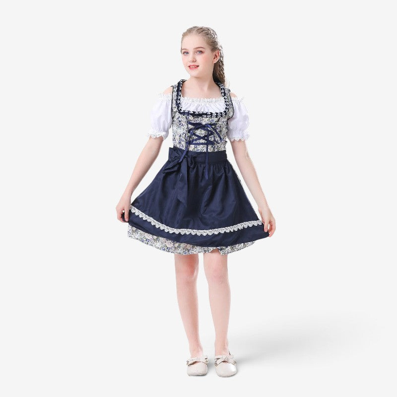 Mädchen Dirndlkleid mit Puffärmeln und Schnürung