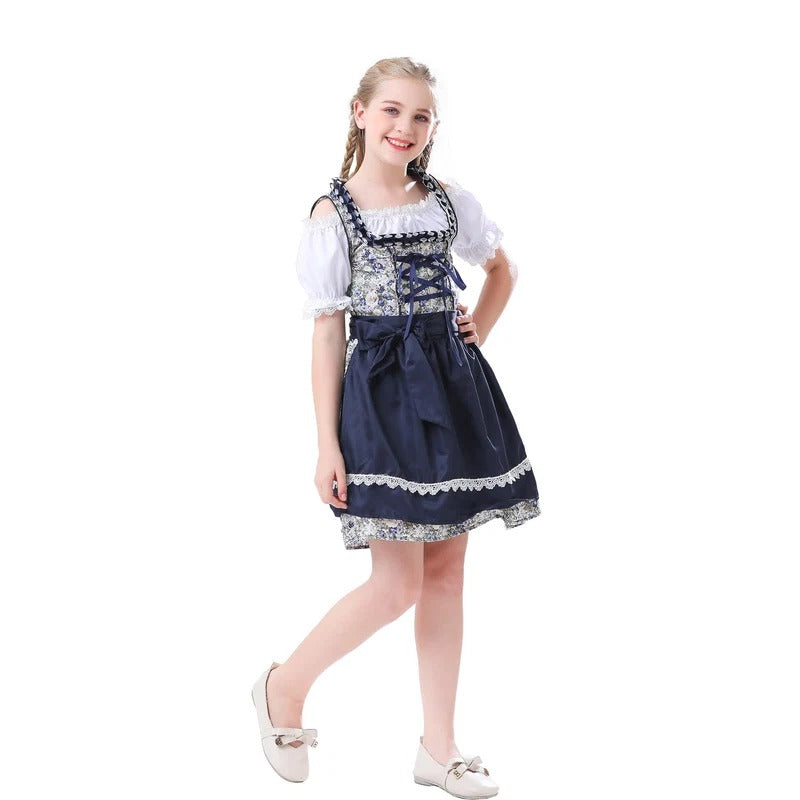Mädchen Dirndlkleid mit Puffärmeln und Schnürung