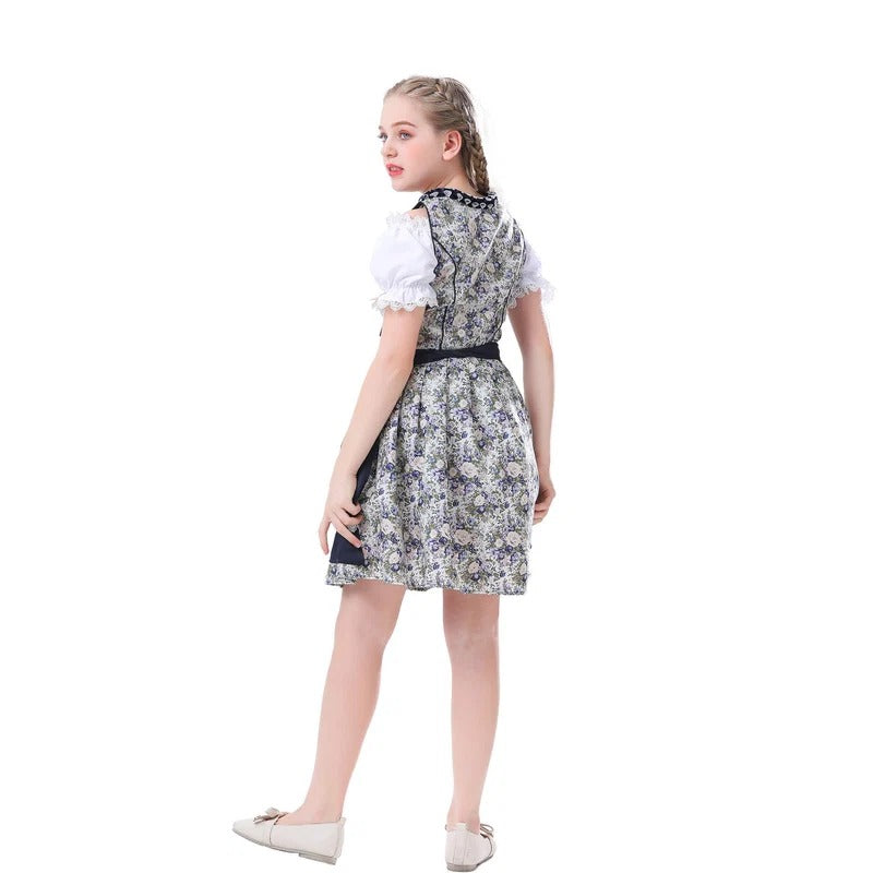 Mädchen Dirndlkleid mit Puffärmeln und Schnürung