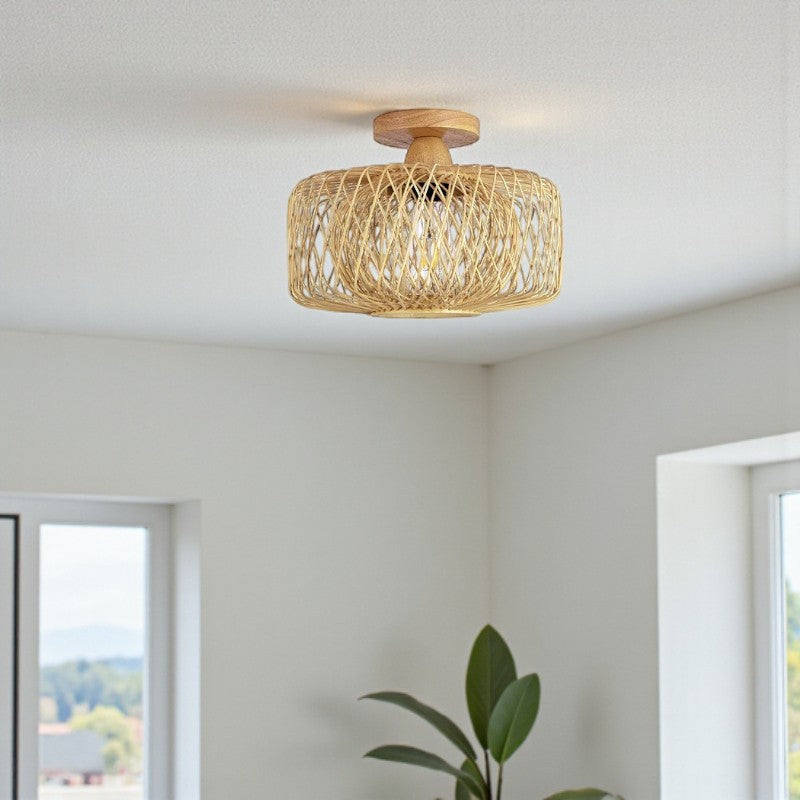 Traditionelle Deckenlampe aus Holz und Rattan mit klassischem Design für elegante Innenräume