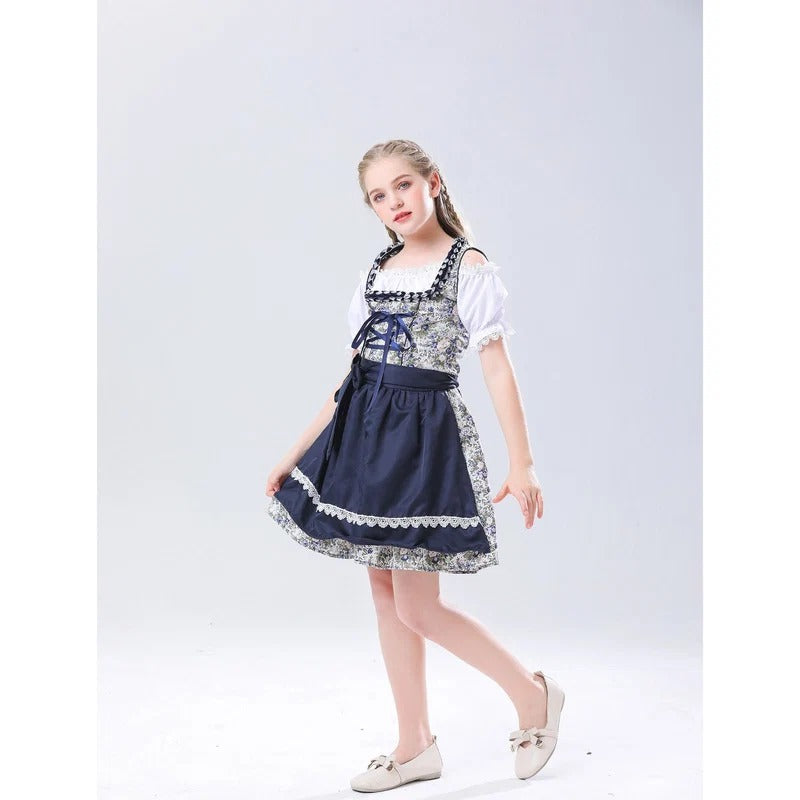 Mädchen Dirndlkleid mit Puffärmeln und Schnürung