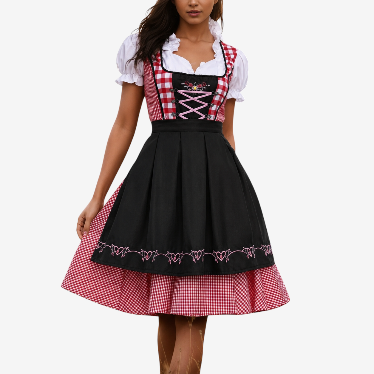 Karierte Oktoberfest Dirndl für Damen mit Schürze