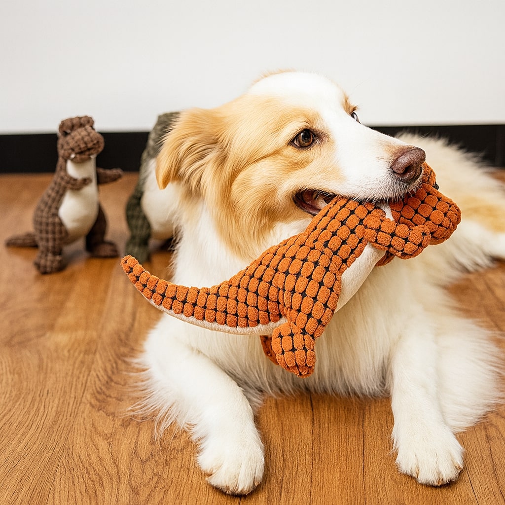 DinoSnuggle - Plüsch Dinosaurier Hundespielzeug mit Strukturierter Oberfläche
