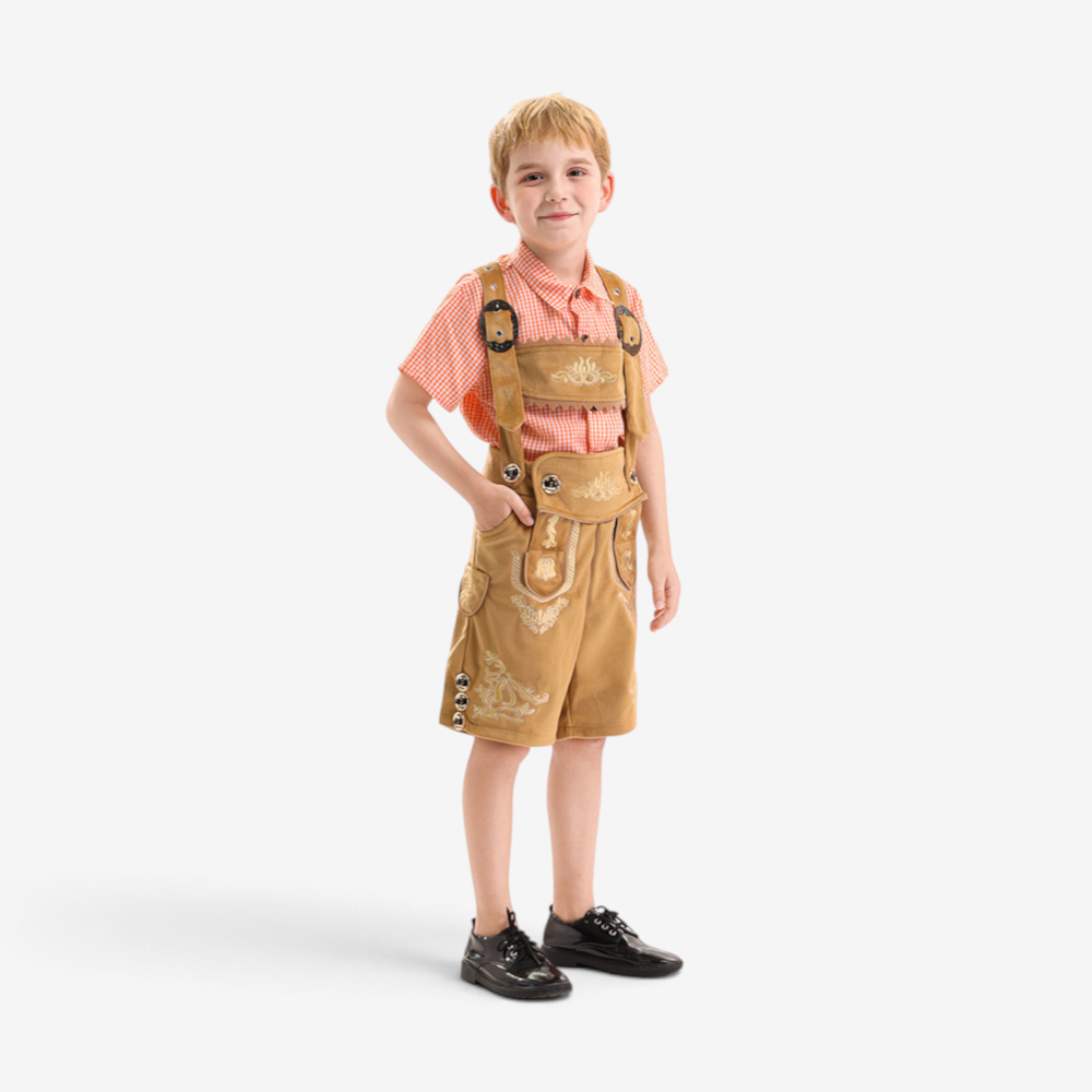 Kurze Kinderlederhose mit Stickerei für Jungen