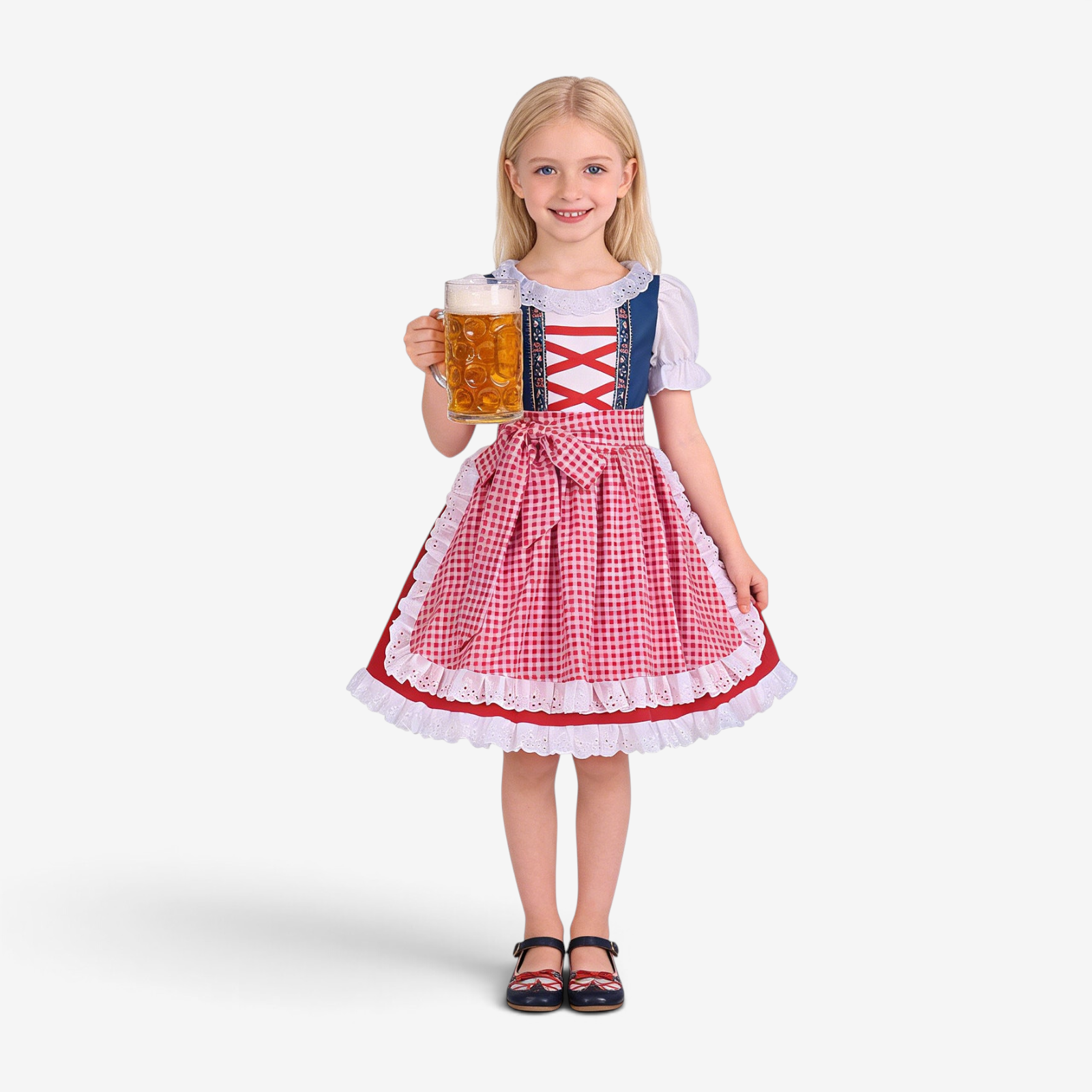 Mädchen Dirndl mit Bestickter Schürze und Rüschenbluse