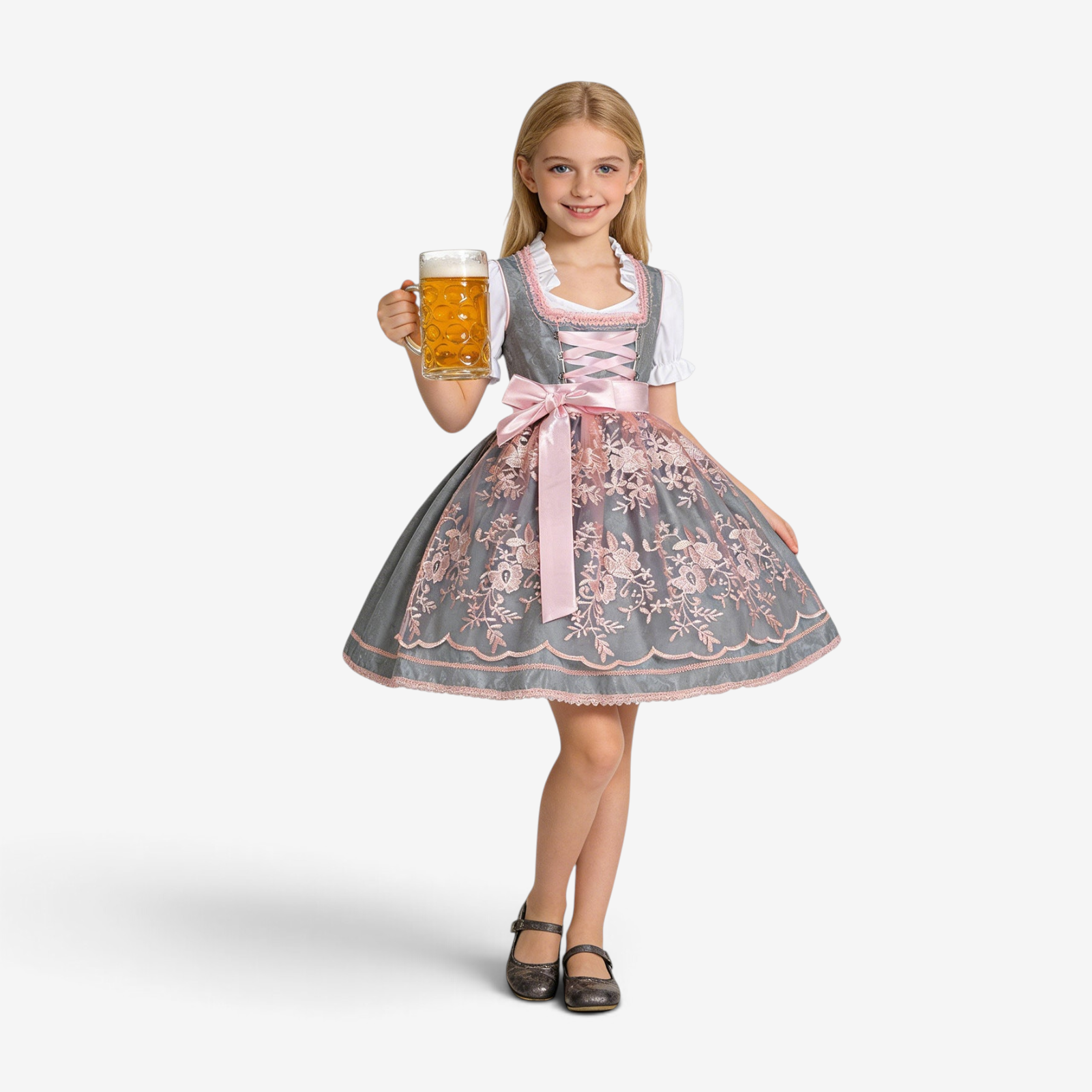 Mädchen Dirndl mit Bestickter Schürze und Rüschenbluse