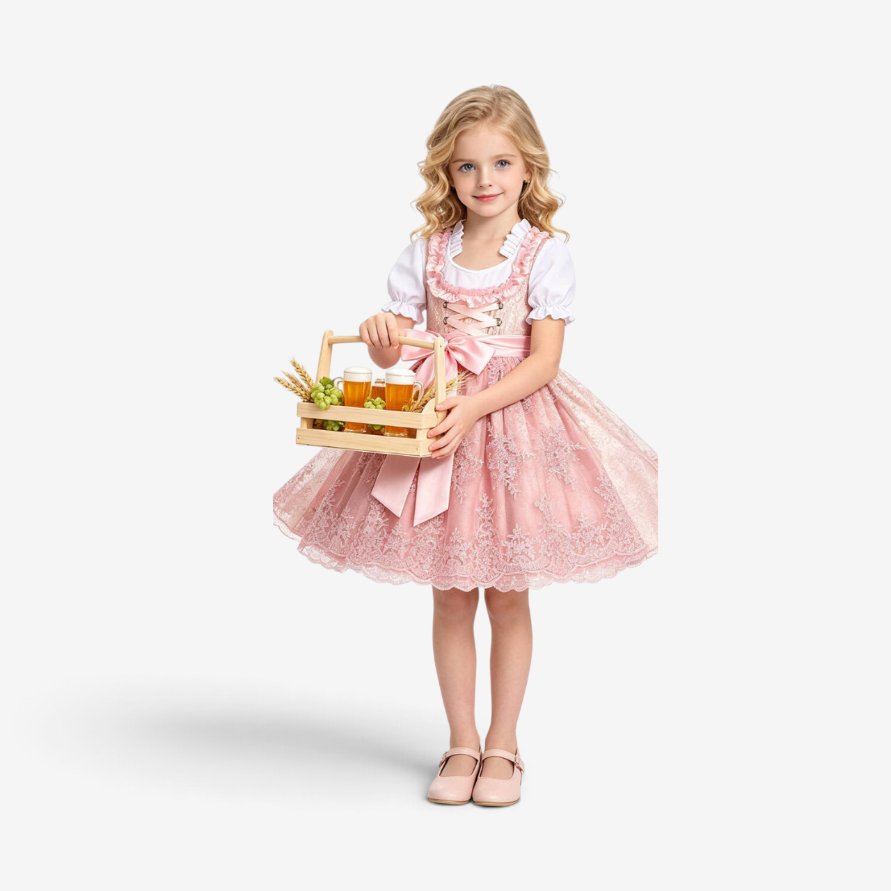 Mädchen Dirndl mit Bestickter Schürze und Rüschenbluse