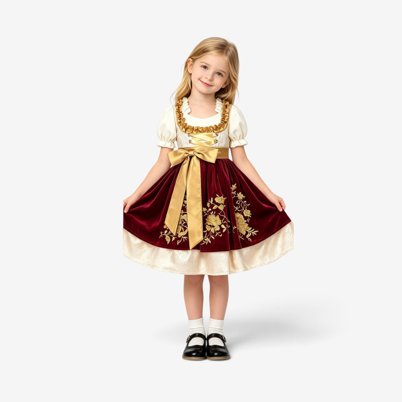 Mädchen Dirndl mit Bestickter Schürze und Rüschenbluse