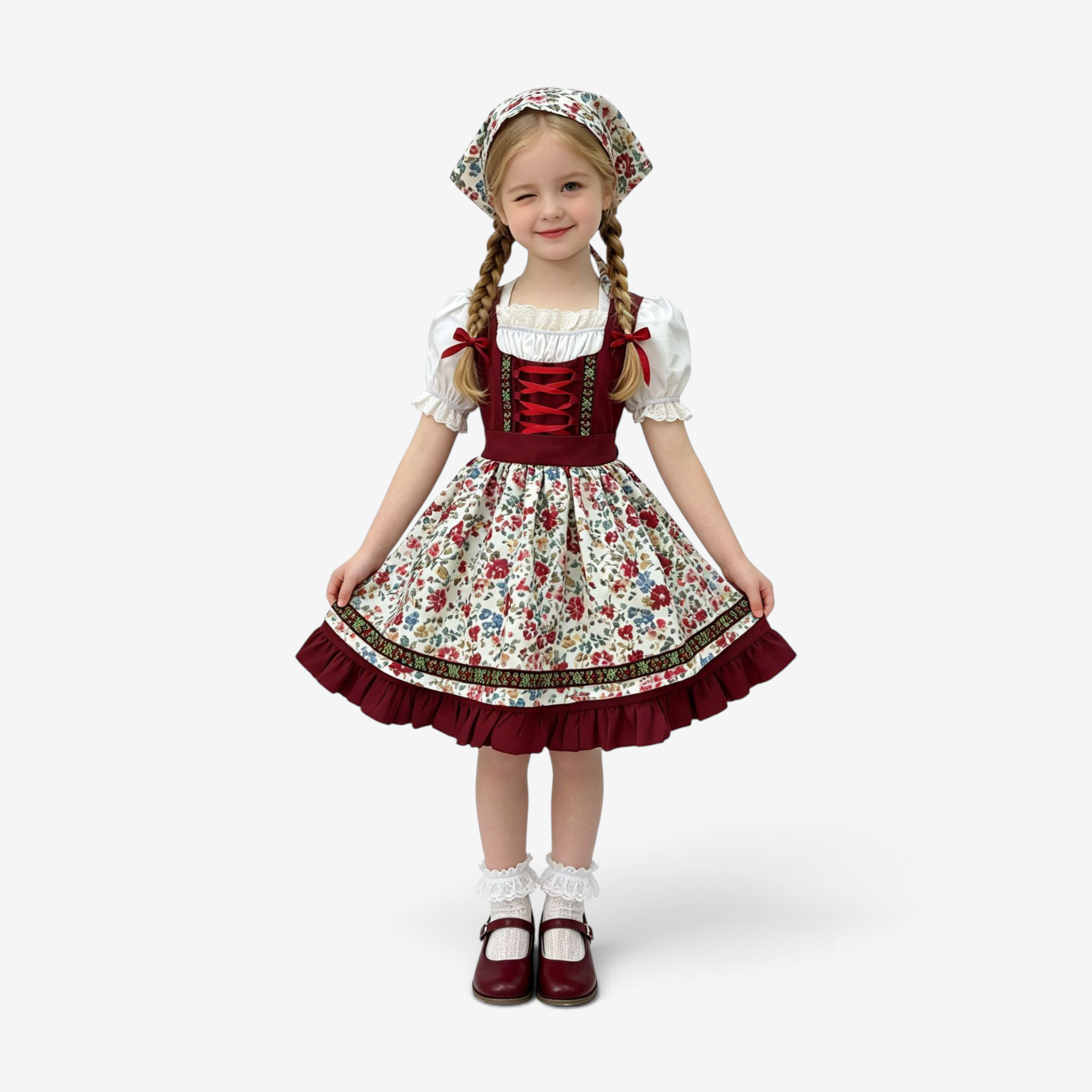 Mädchen Trachtenkleid mit Schürze und Haarband