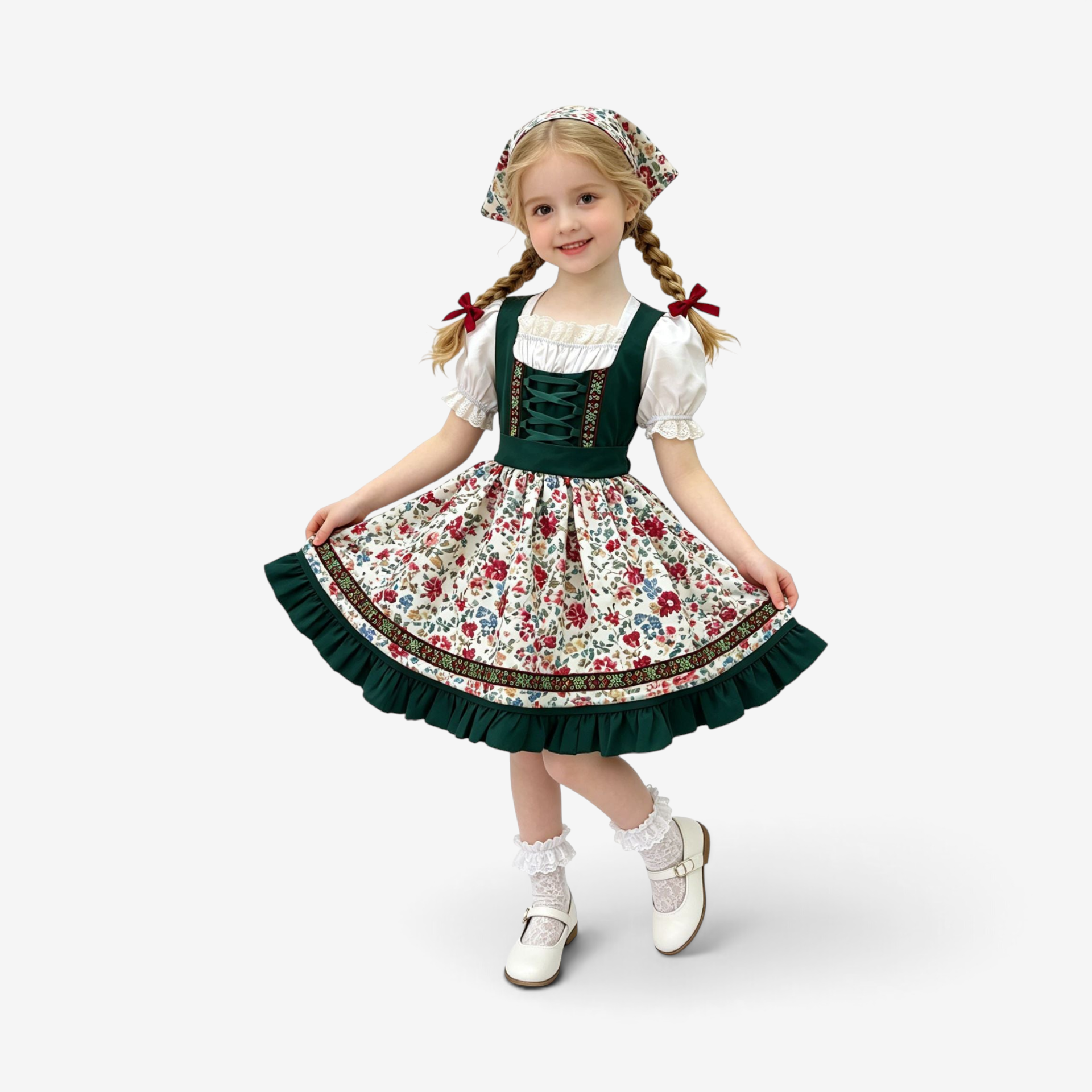 Mädchen Trachtenkleid mit Schürze und Haarband
