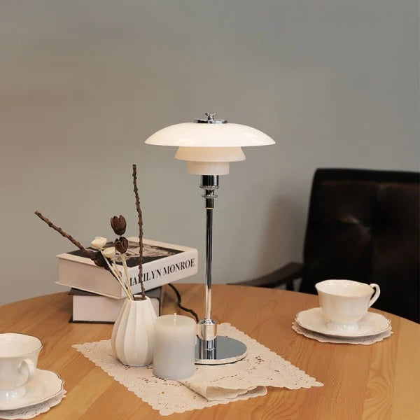 Mesalux - Design Tischlampe Metall & Opalglas
