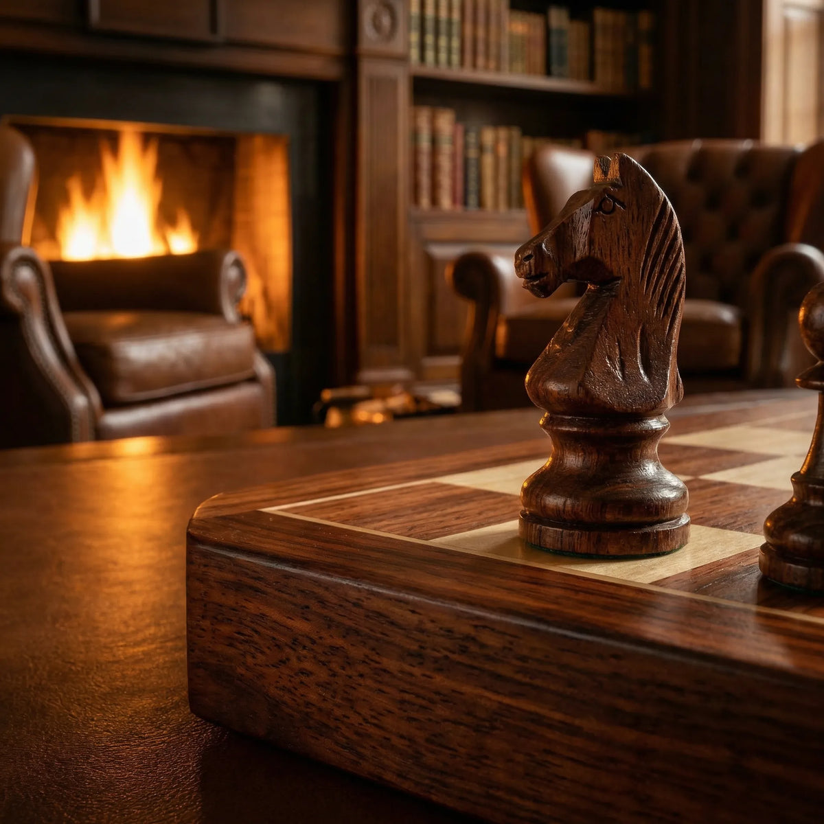 ChessCove - Klappbares Schachset aus Holz mit geschnitzten Figuren und Aufbewahrungsfächern