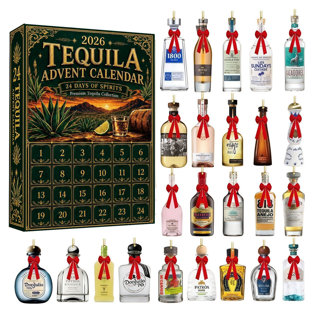 AgaveTrinket - Tequila-Flaschen Adventskalender mit 24 Acrylanhängern