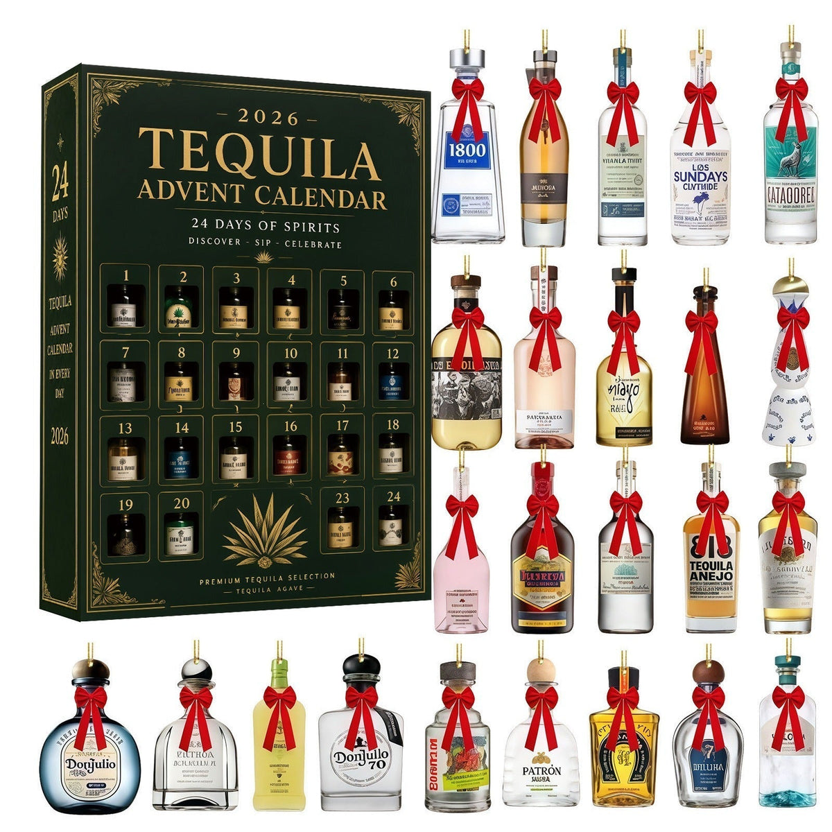 AgaveTrinket - Tequila-Flaschen Adventskalender mit 24 Acrylanhängern