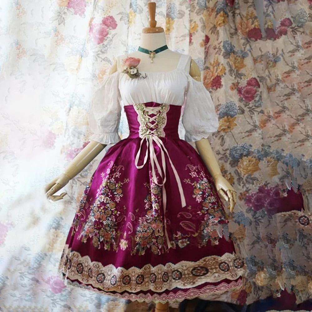 Dirndl für Damen mit Blumenmuster und Schürze