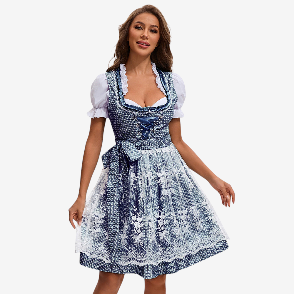 Damen Oktoberfest Dirndl mit Spitzen und Rüschen