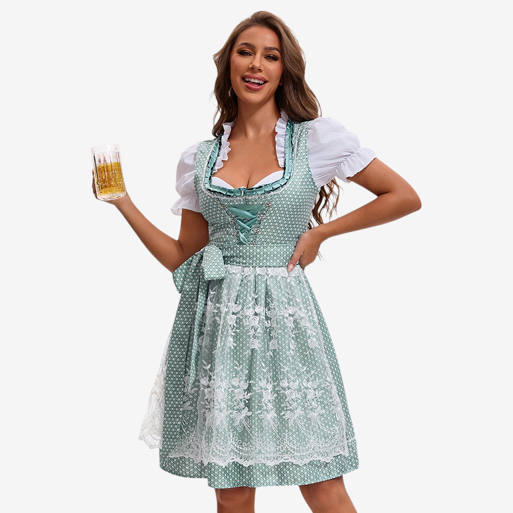 Damen Oktoberfest Dirndl mit Spitzen und Rüschen