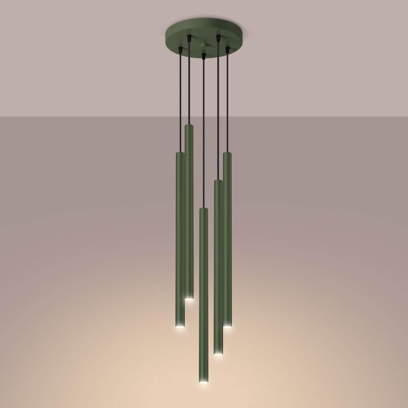 Lucero - 5-flammige Pendelleuchte, olivgrün