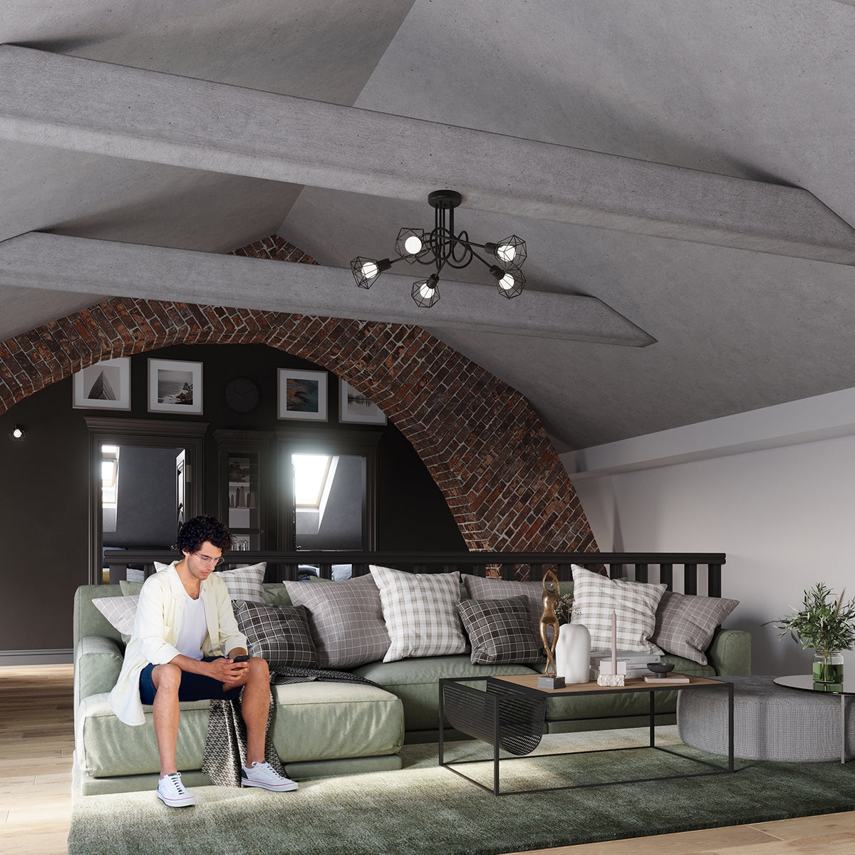 Aurela - Schwarzer 3-flammiger Kronleuchter im Loft-Design