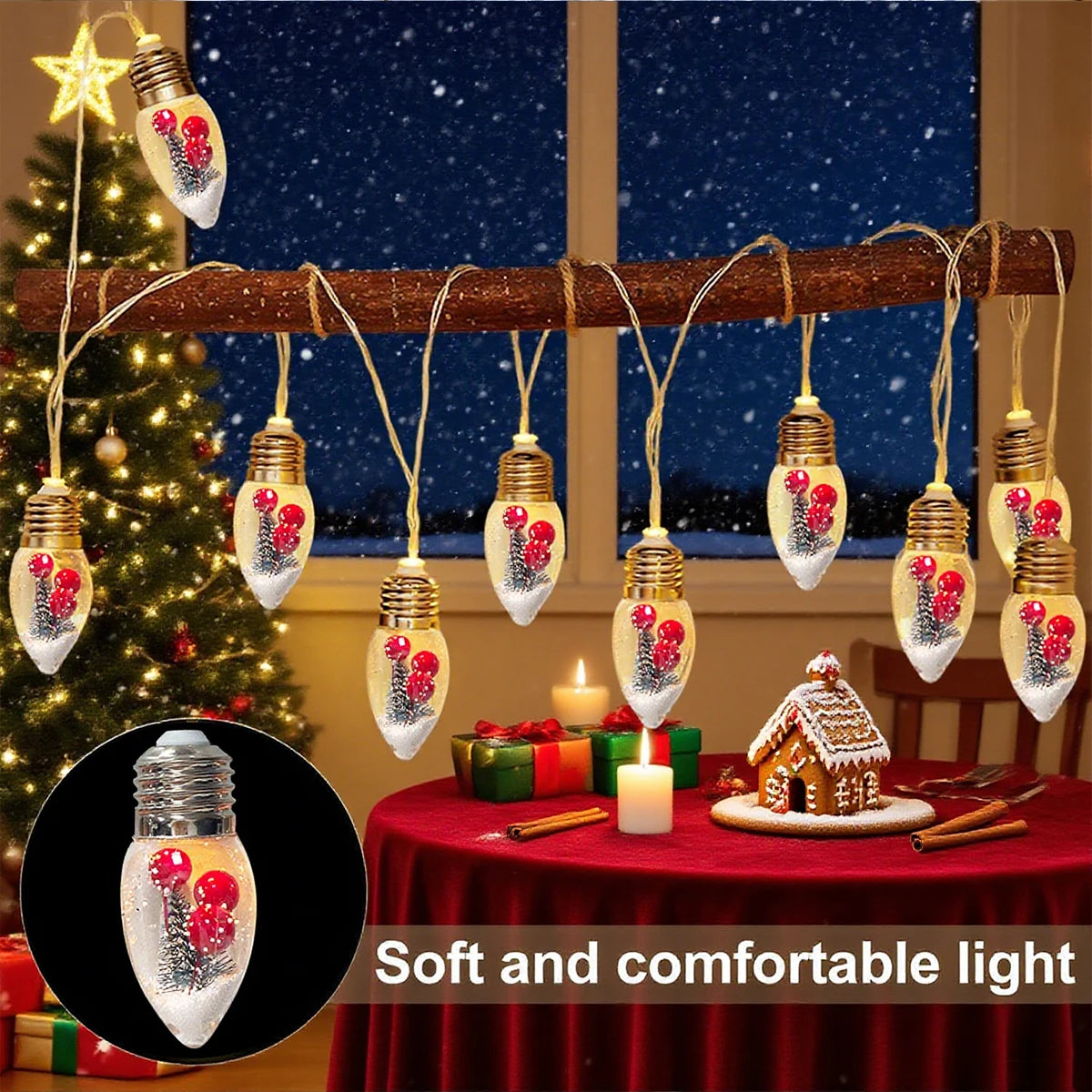 Girla - LED-Schneekugel-Lichterkette mit Weihnachtsbaum und