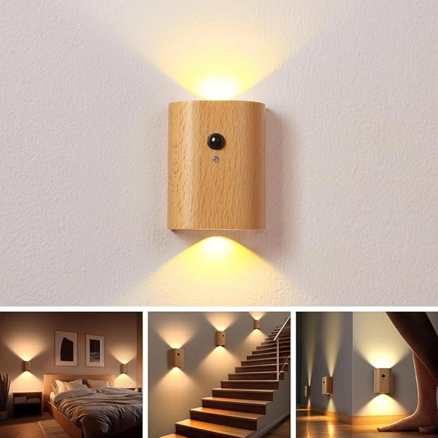 LumiHout - Wandlampe Holz mit Bewegungsmelder, Up & Down LED