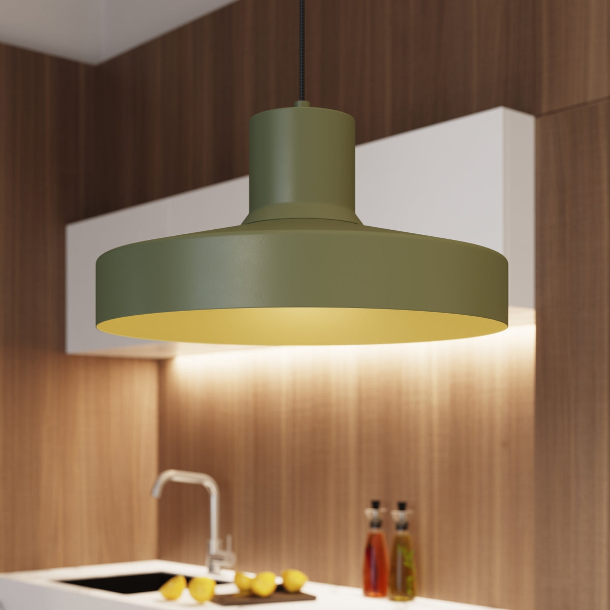 Olivgrüne - Pendelleuchte, 35 cm, Retro-Stil