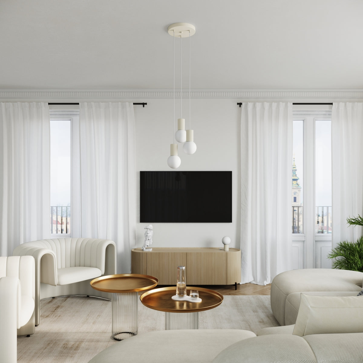 Claria - Pendelleuchte, 3-flammig, beige mit mattierten